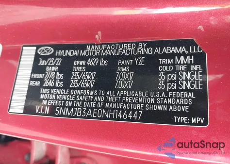 2022 Hyundai Tucson Sel из США, поврежденный, VIN 5NMJB3AE0NH146447